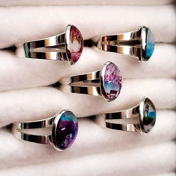 Cottage by the sea adjustable silver cabachon rings. - Picture 4 of 4